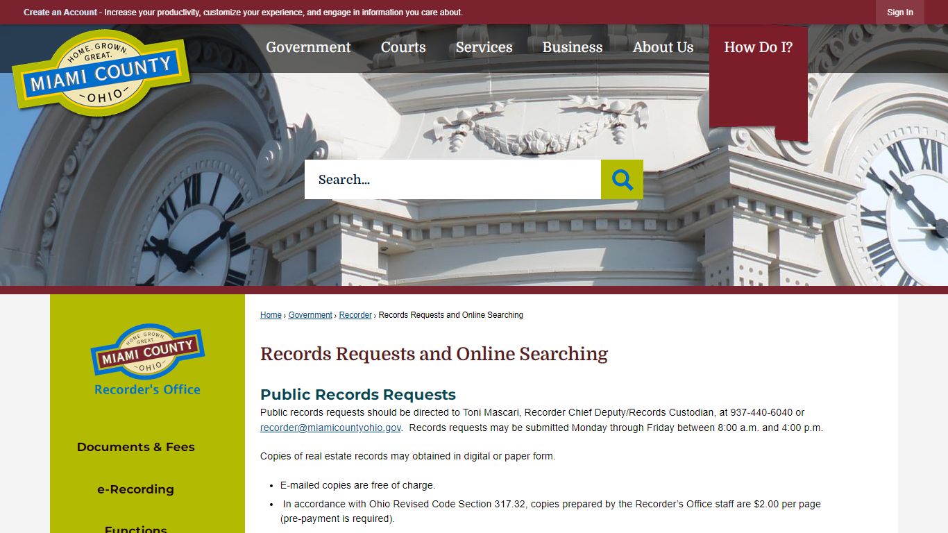 Records Requests and Online Searching - Miami County, Ohio